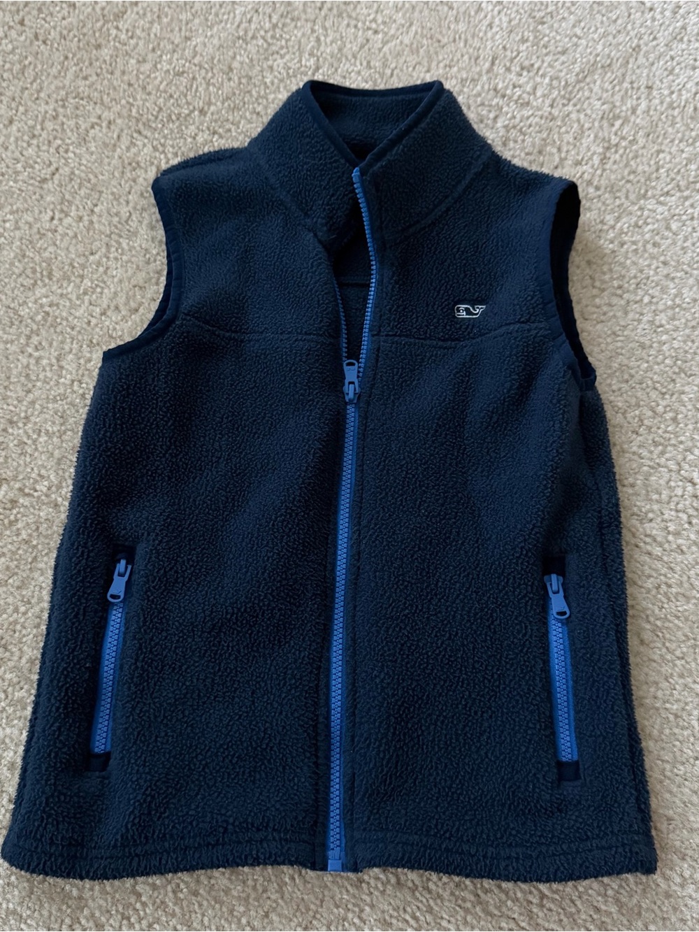 Vineyard Vines Navy Fleece Vest with Bright Blue Zippers